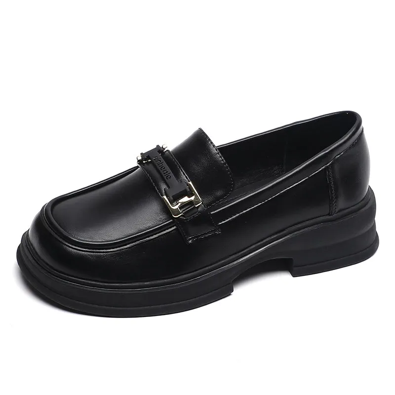 Women Retro Casual Soft Leather Thick Soled Loafers