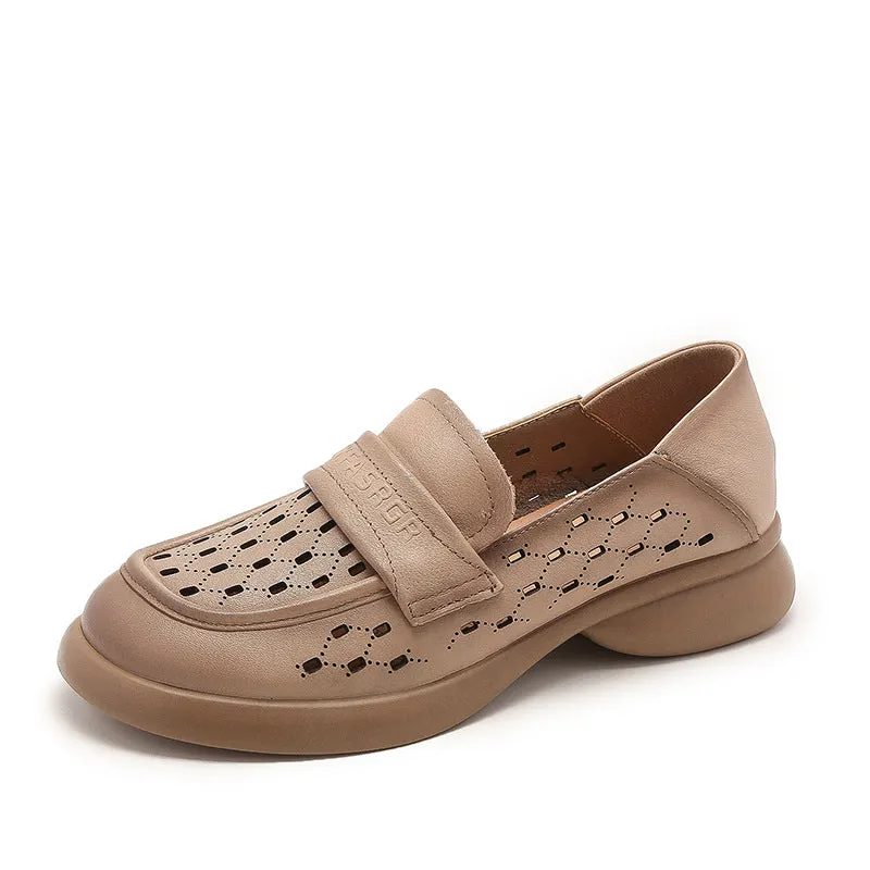 Women Retro Minimalist Hollow Leather Casual Loafers