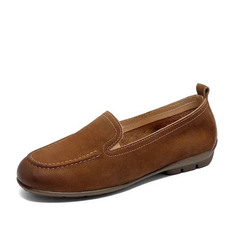 Women Retro Minimalist Leather Flat Casual Loafers