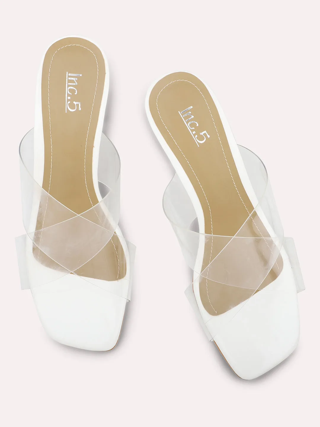 Women White Transparent Open Toe Block Heels