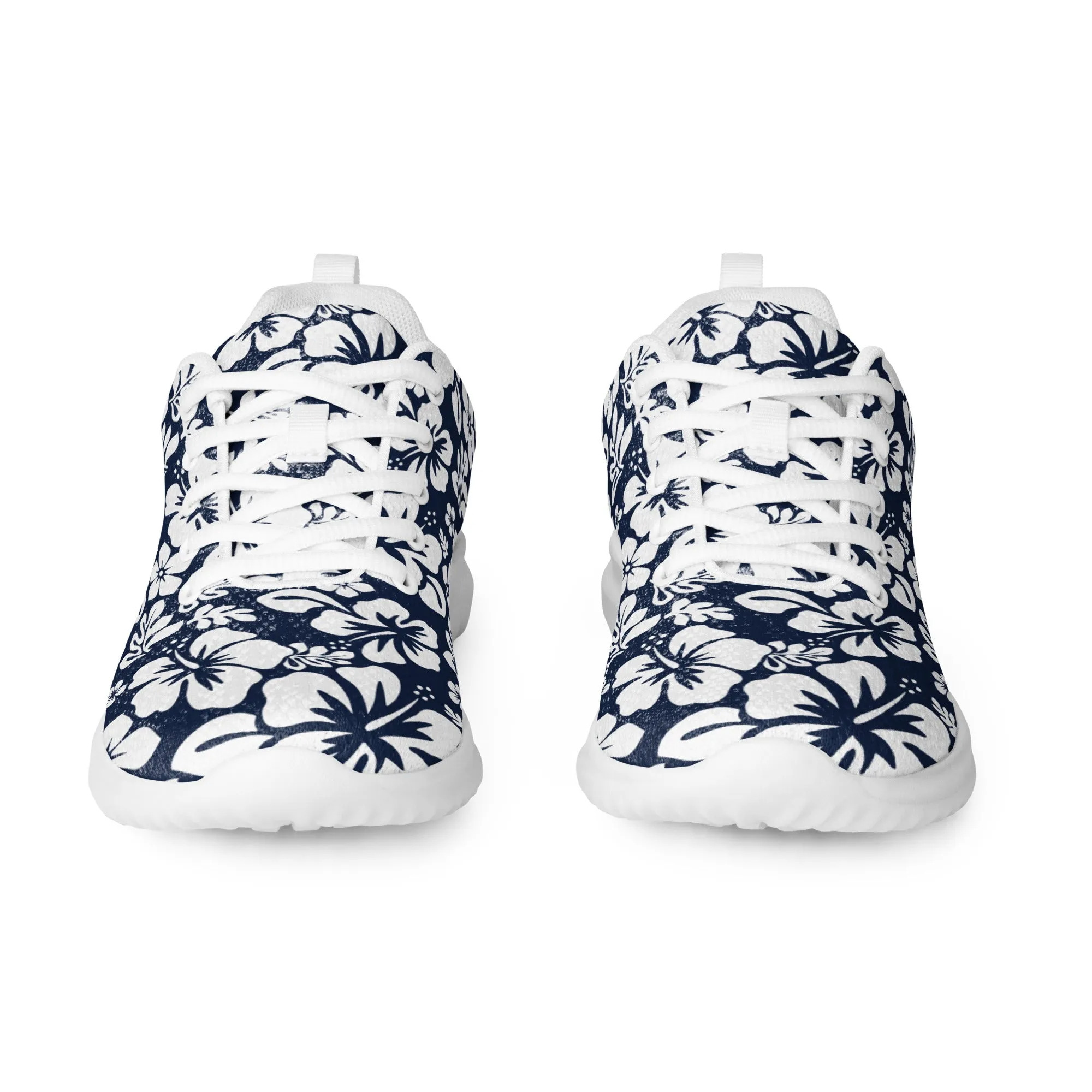 Women’s Navy Blue and White Hawaiian Flowers Athletic Shoes