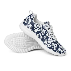 Women’s Navy Blue and White Hawaiian Flowers Athletic Shoes