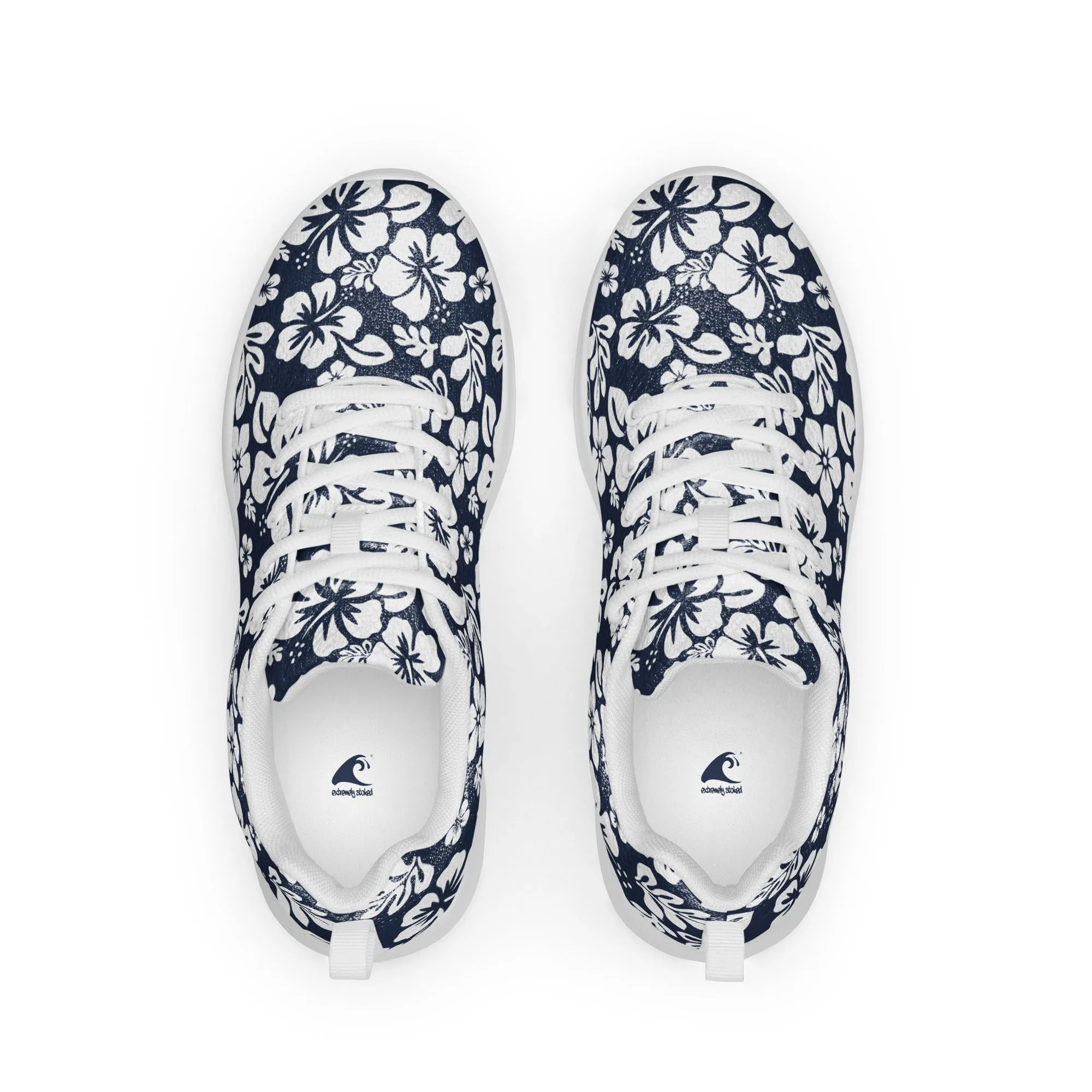 Women’s Navy Blue and White Hawaiian Flowers Athletic Shoes