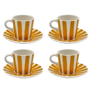 Yellow Stripes Espresso Cup & Saucers (Set of 4)